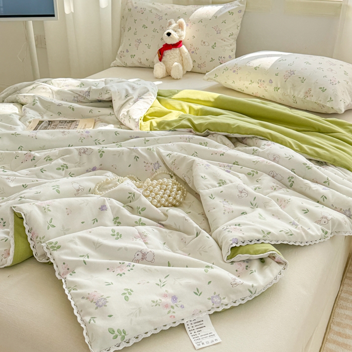 91家纺网 家纺一手货源 找家纺 慕尚家纺 2026新款水洗棉可爱小清新夏被空调被夏凉被 花朵兔