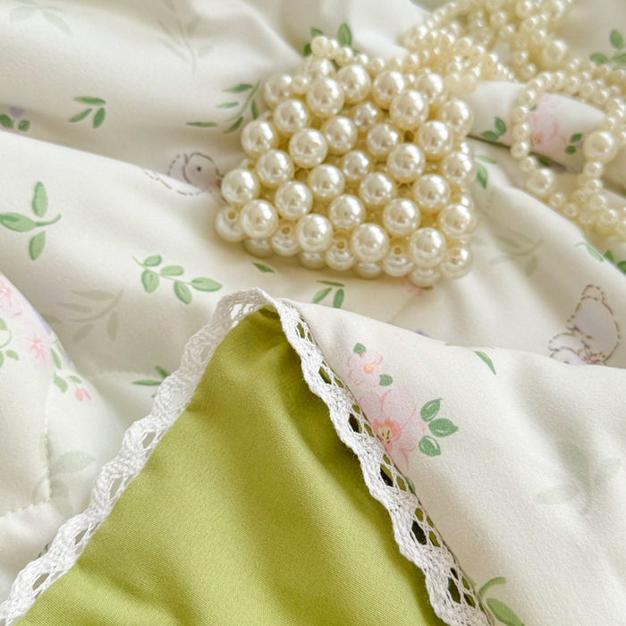 91家纺网 家纺一手货源 找家纺 慕尚家纺 2026新款水洗棉可爱小清新夏被空调被夏凉被 花朵兔