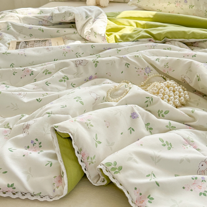 91家纺网 家纺一手货源 找家纺 慕尚家纺 2026新款水洗棉可爱小清新夏被空调被夏凉被 花朵兔