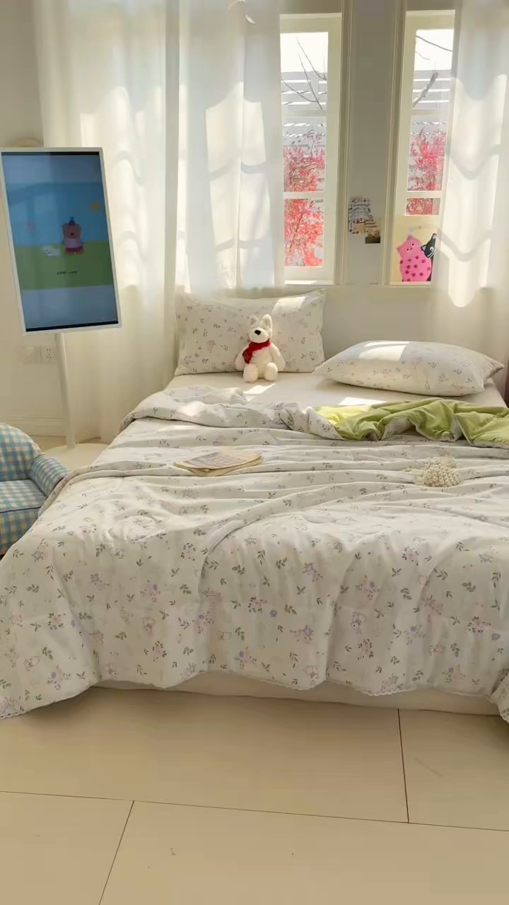 91家纺网 家纺一手货源 找家纺 慕尚家纺 2026新款水洗棉可爱小清新夏被空调被夏凉被 花朵兔