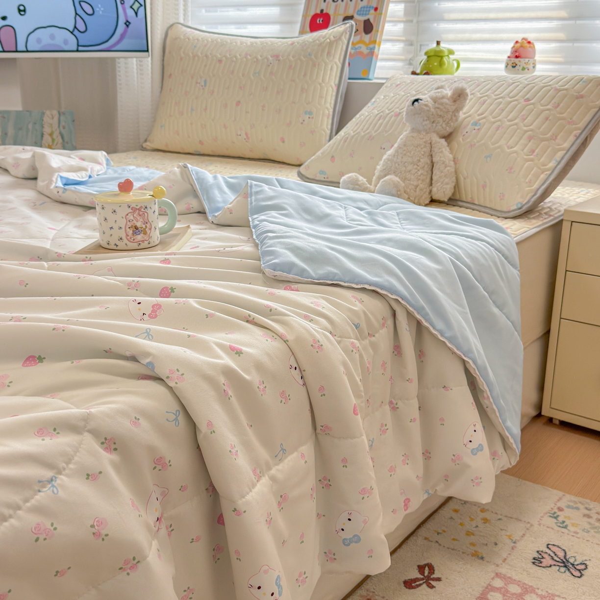 91家纺网 家纺一手货源 找家纺 慕尚家纺 2026新款水洗棉可爱小清新夏被空调被夏凉被 可爱kt