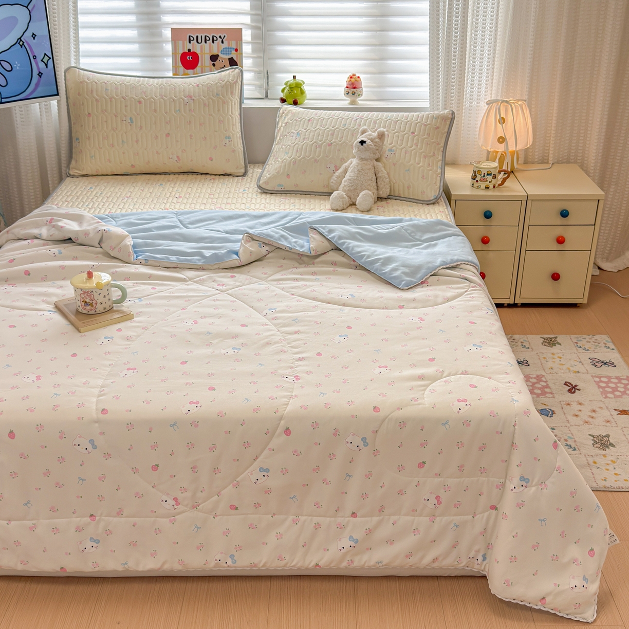 91家纺网 家纺一手货源 找家纺 慕尚家纺 2026新款水洗棉可爱小清新夏被空调被夏凉被 可爱kt