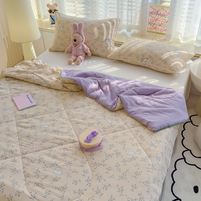 91家纺网 家纺一手货源 找家纺 几禾 2026新款云感双层纱抗菌花边夏被-晴风系列 晴风-留白日记