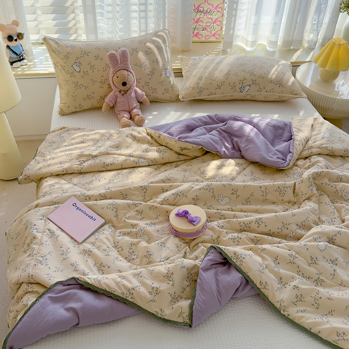 91家纺网 家纺一手货源 找家纺 几禾 2026新款云感双层纱抗菌花边夏被-晴风系列 晴风-留白日记