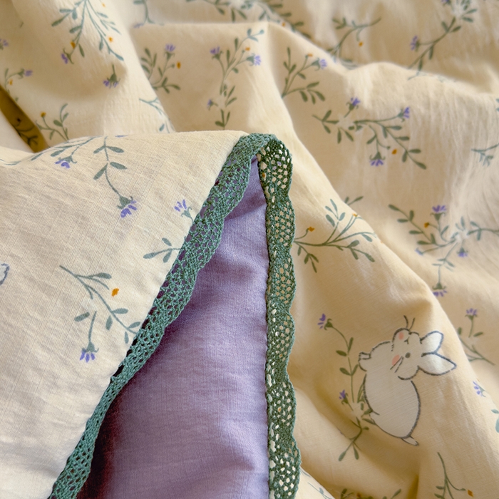 91家纺网 家纺一手货源 找家纺 几禾 2026新款云感双层纱抗菌花边夏被-晴风系列 晴风-留白日记