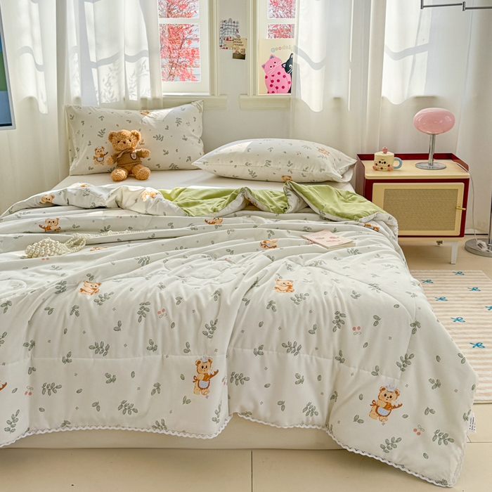 91家纺网 家纺一手货源 找家纺 慕尚家纺 2026新款水洗棉可爱小清新夏被空调被夏凉被 邻家小熊