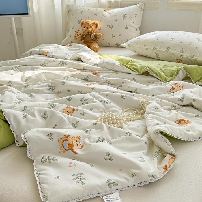 91家纺网 家纺一手货源 找家纺 慕尚家纺 2026新款水洗棉可爱小清新夏被空调被夏凉被 邻家小熊