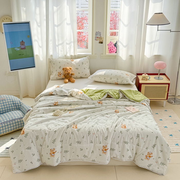 91家纺网 家纺一手货源 找家纺 慕尚家纺 2026新款水洗棉可爱小清新夏被空调被夏凉被 邻家小熊