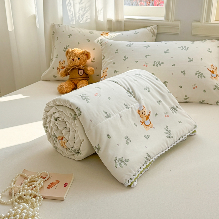 91家纺网 家纺一手货源 找家纺 慕尚家纺 2026新款水洗棉可爱小清新夏被空调被夏凉被 邻家小熊