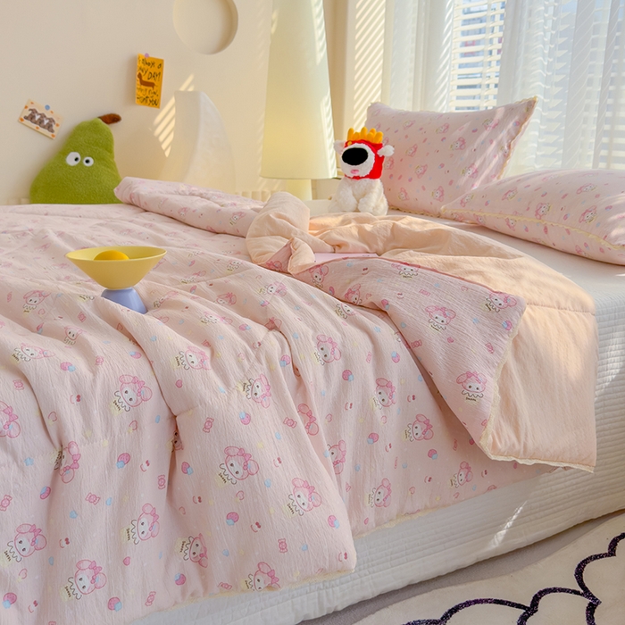 91家纺网 家纺一手货源 找家纺 几禾 2026新款云感双层纱抗菌花边夏被-晴风系列 晴风-猫系恋情