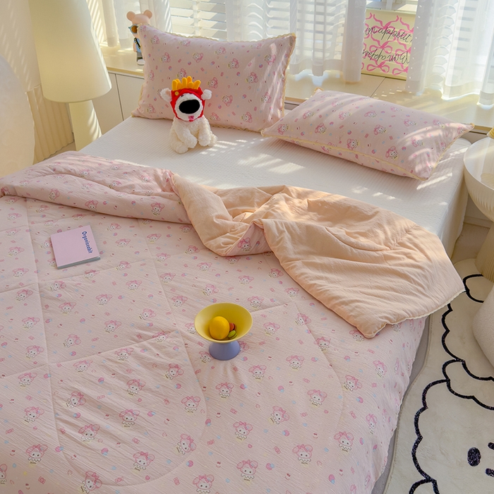 91家纺网 家纺一手货源 找家纺 几禾 2026新款云感双层纱抗菌花边夏被-晴风系列 晴风-猫系恋情