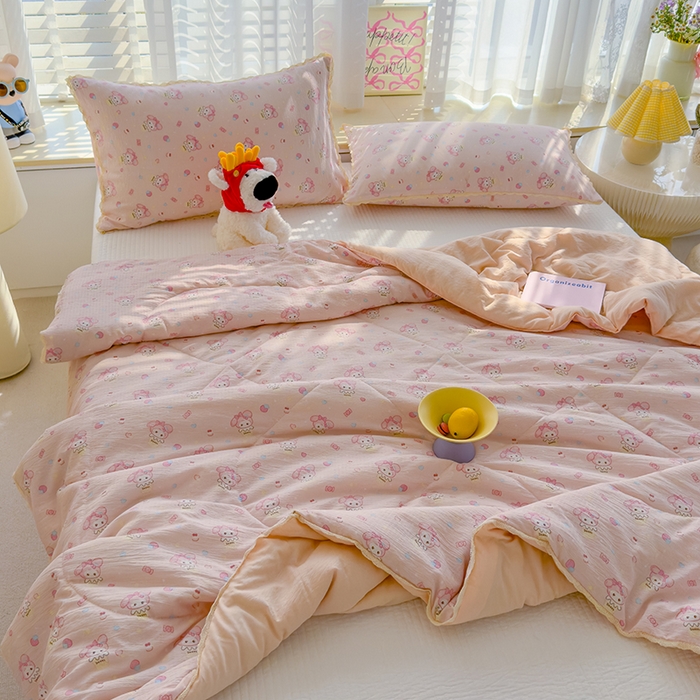 91家纺网 家纺一手货源 找家纺 几禾 2026新款云感双层纱抗菌花边夏被-晴风系列 晴风-猫系恋情