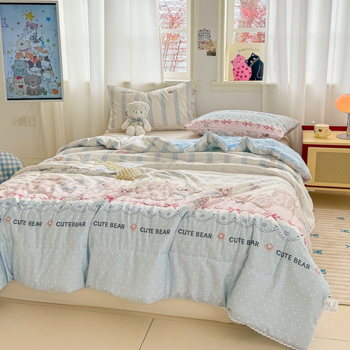 91家纺网 家纺一手货源 找家纺 慕尚家纺 2026新款水洗棉可爱小清新夏被空调被夏凉被 洛丽塔小熊