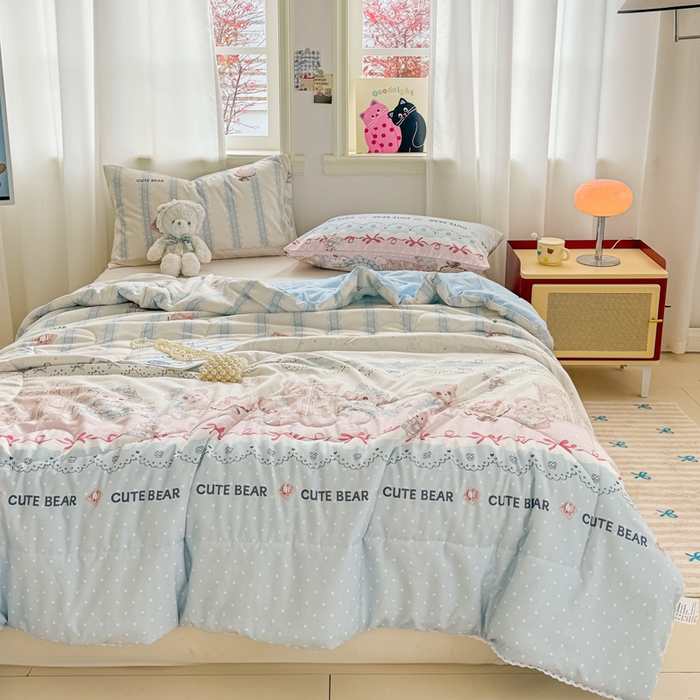 91家纺网 家纺一手货源 找家纺 慕尚家纺 2026新款水洗棉可爱小清新夏被空调被夏凉被 洛丽塔小熊