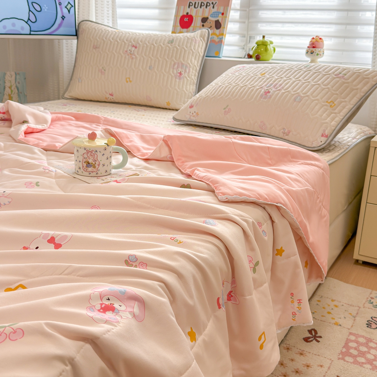 91家纺网 家纺一手货源 找家纺 慕尚家纺 2026新款水洗棉可爱小清新夏被空调被夏凉被 美美乐蒂