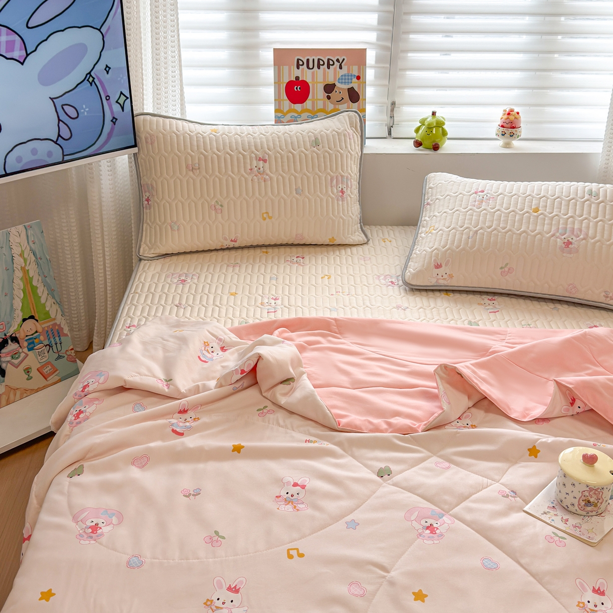 91家纺网 家纺一手货源 找家纺 慕尚家纺 2026新款水洗棉可爱小清新夏被空调被夏凉被 美美乐蒂