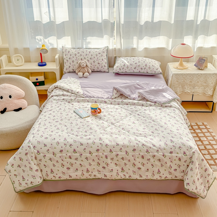 91家纺网 家纺一手货源 找家纺 几禾 2026新款云感双层纱抗菌花边夏被-晴风系列 晴风-葡萄多多