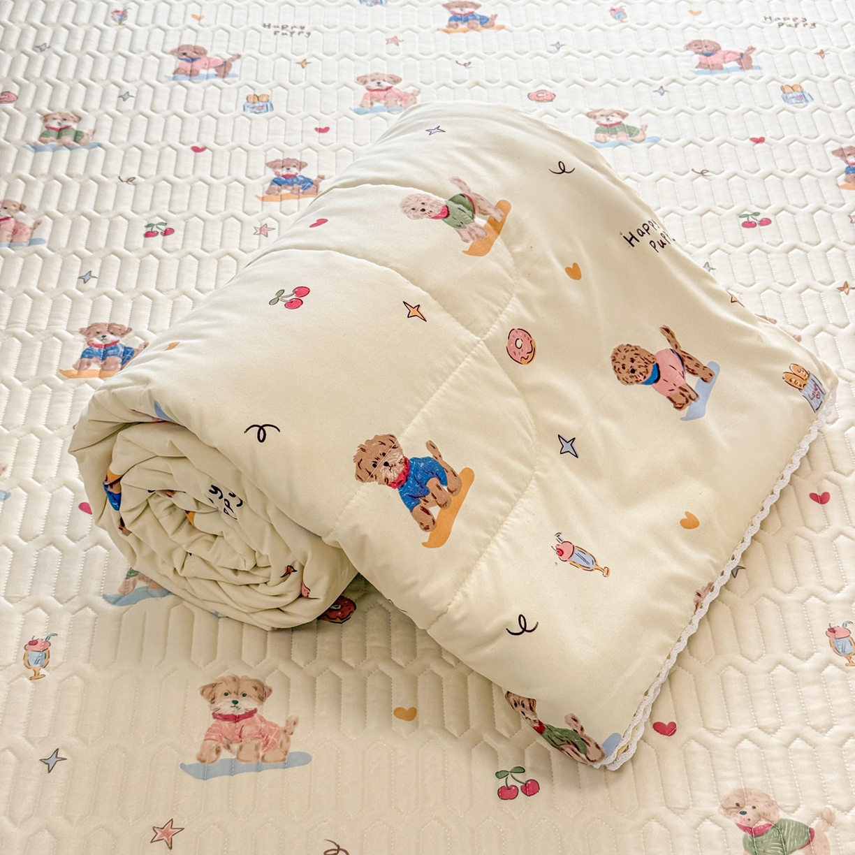 91家纺网 家纺一手货源 找家纺 慕尚家纺 2026新款水洗棉可爱小清新夏被空调被夏凉被 魔法小狗