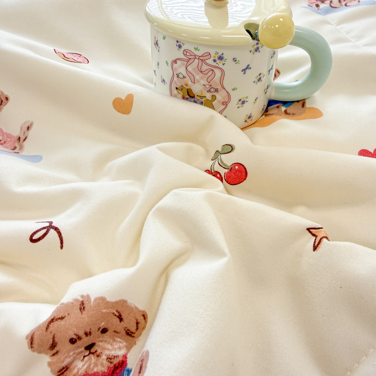 91家纺网 家纺一手货源 找家纺 慕尚家纺 2026新款水洗棉可爱小清新夏被空调被夏凉被 魔法小狗