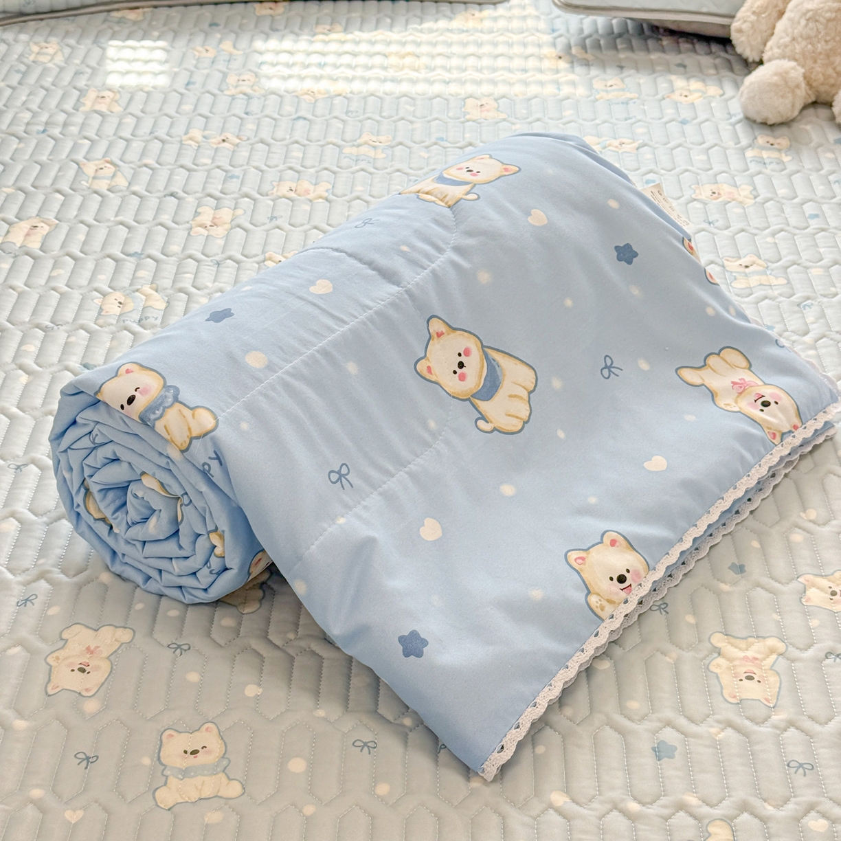 91家纺网 家纺一手货源 找家纺 慕尚家纺 2026新款水洗棉可爱小清新夏被空调被夏凉被 糯米狗