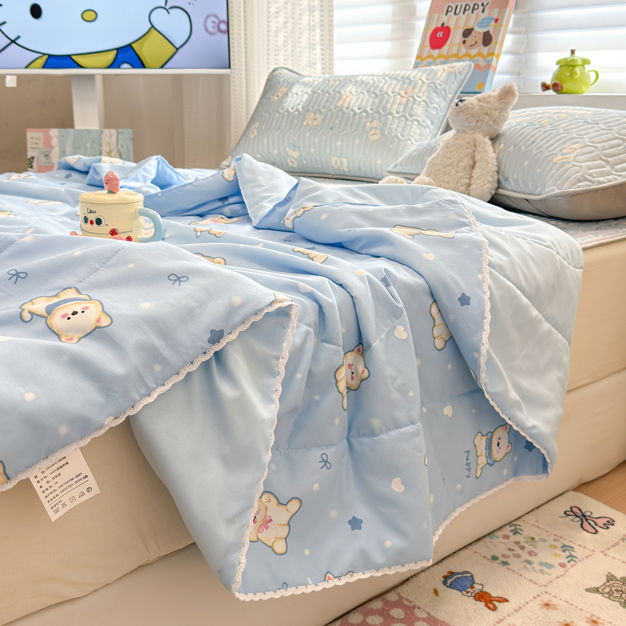 91家纺网 家纺一手货源 找家纺 慕尚家纺 2026新款水洗棉可爱小清新夏被空调被夏凉被 糯米狗