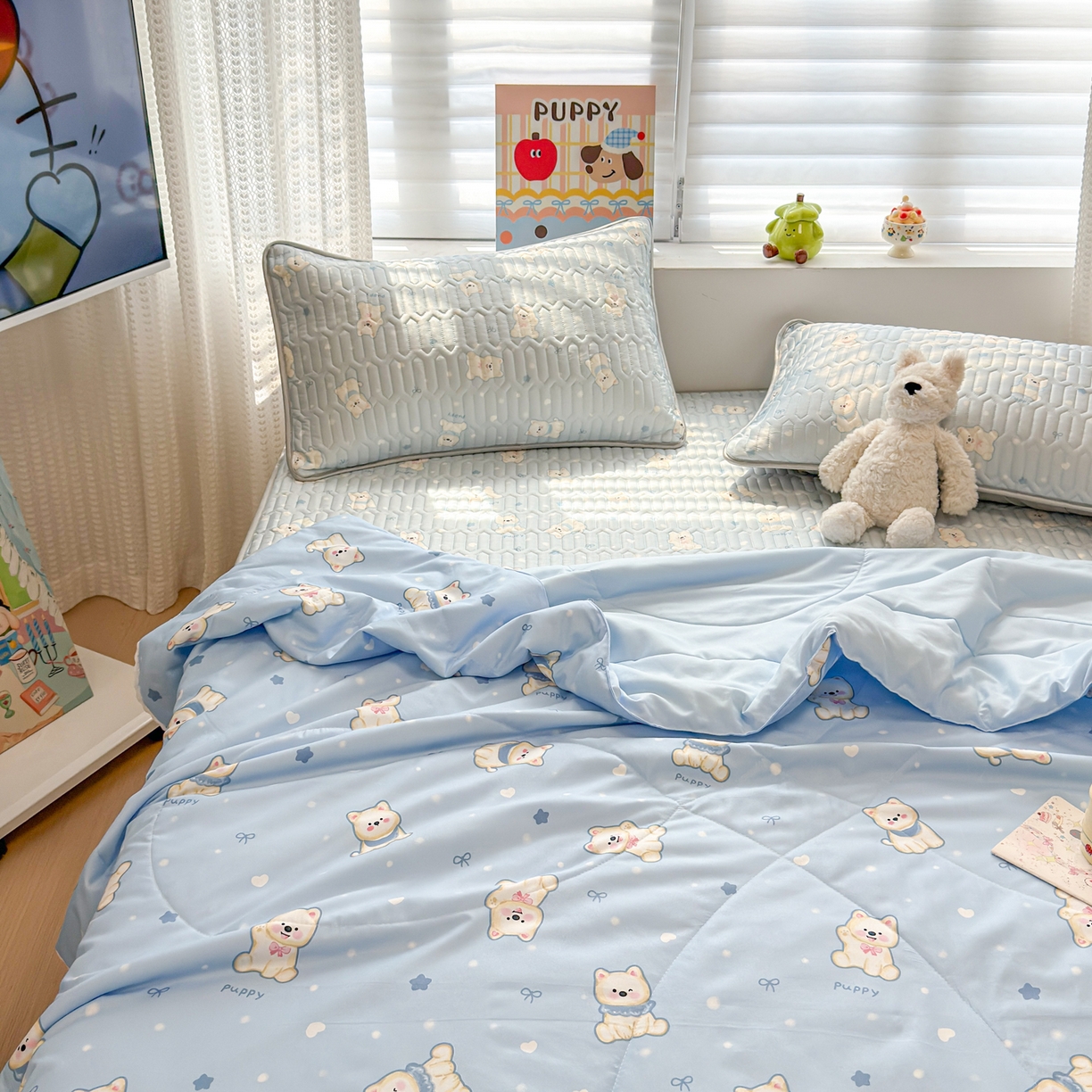 91家纺网 家纺一手货源 找家纺 慕尚家纺 2026新款水洗棉可爱小清新夏被空调被夏凉被 糯米狗