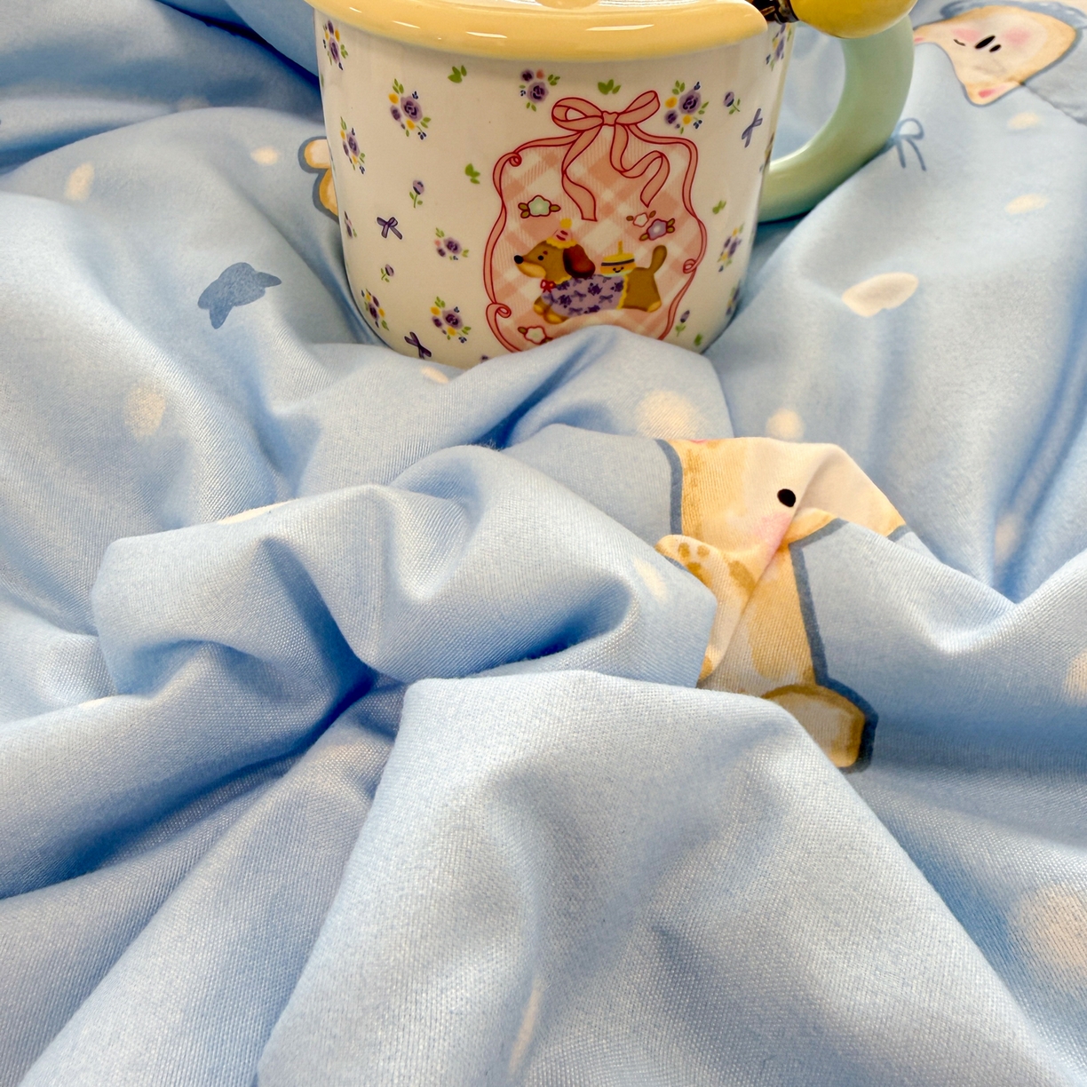 91家纺网 家纺一手货源 找家纺 慕尚家纺 2026新款水洗棉可爱小清新夏被空调被夏凉被 糯米狗