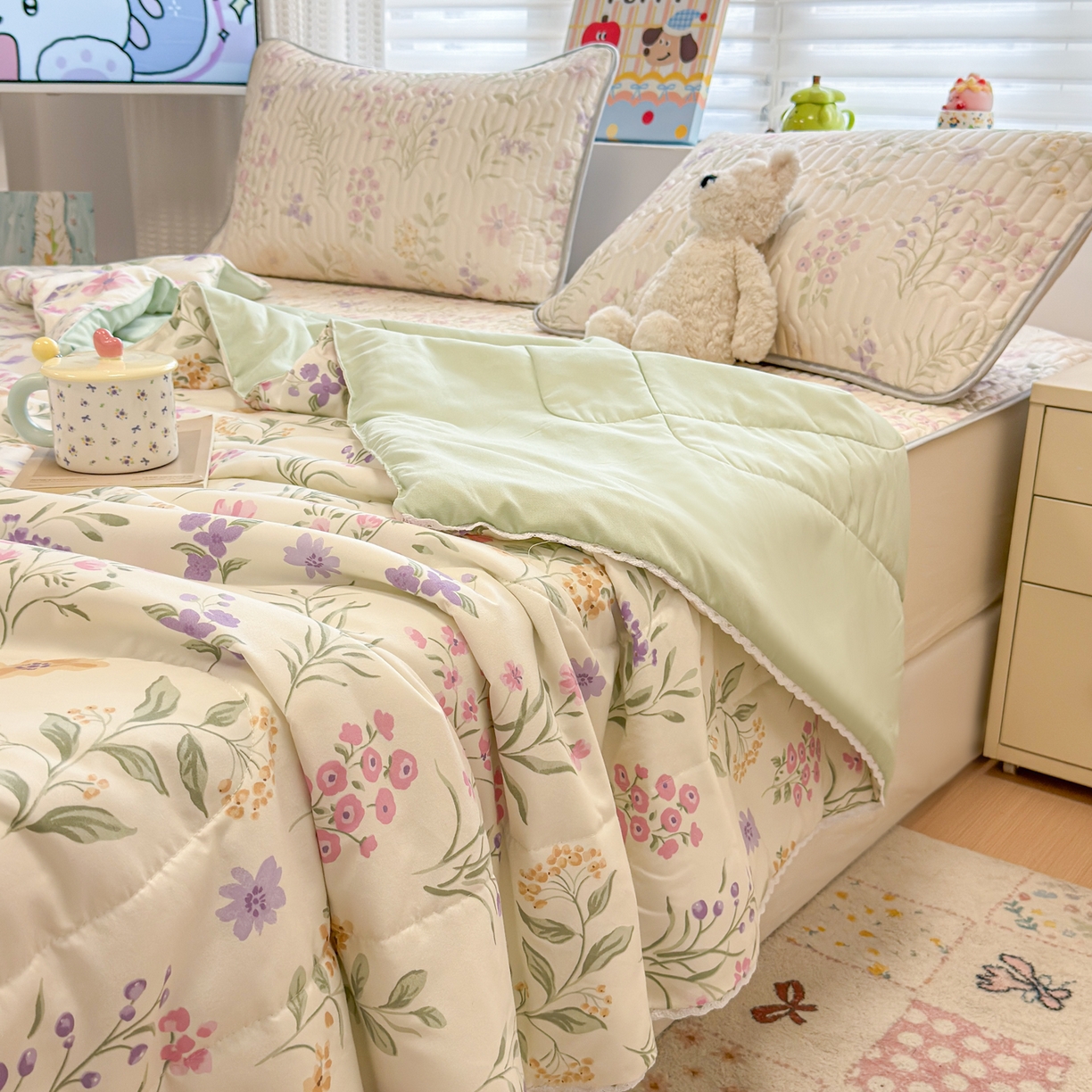 91家纺网 家纺一手货源 找家纺 慕尚家纺 2026新款水洗棉可爱小清新夏被空调被夏凉被 水仙花