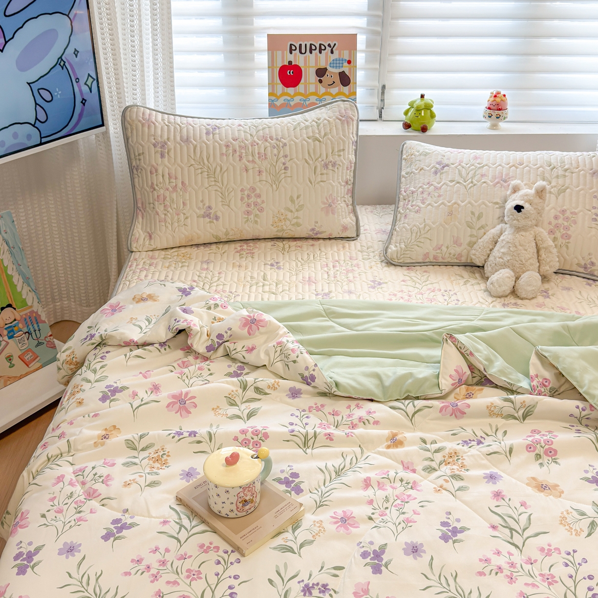 91家纺网 家纺一手货源 找家纺 慕尚家纺 2026新款水洗棉可爱小清新夏被空调被夏凉被 水仙花