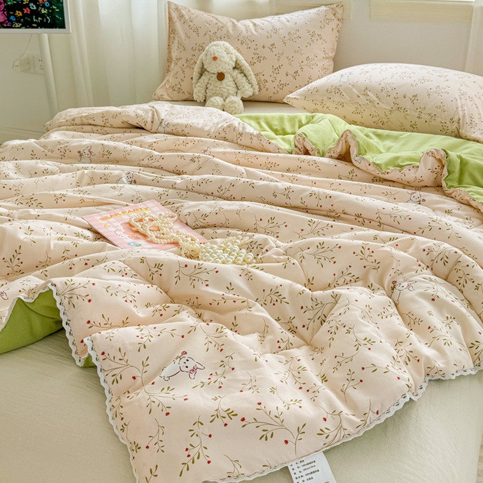 91家纺网 家纺一手货源 找家纺 慕尚家纺 2026新款水洗棉可爱小清新夏被空调被夏凉被 兔宝宝