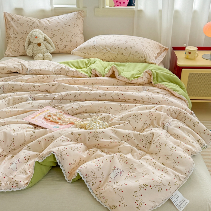 91家纺网 家纺一手货源 找家纺 慕尚家纺 2026新款水洗棉可爱小清新夏被空调被夏凉被 兔宝宝