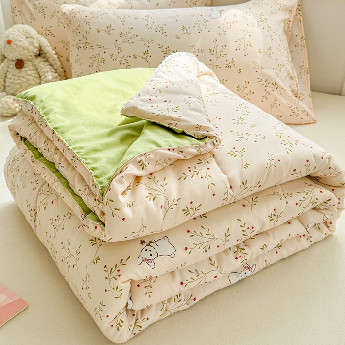 91家纺网 家纺一手货源 找家纺 慕尚家纺 2026新款水洗棉可爱小清新夏被空调被夏凉被 兔宝宝