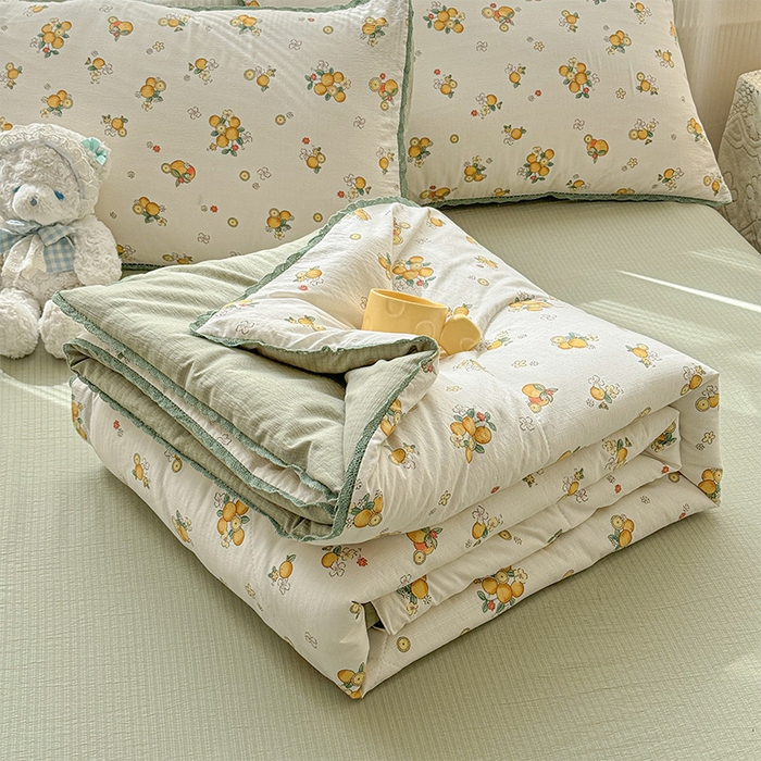 91家纺网 家纺一手货源 找家纺 几禾 2026新款云感双层纱抗菌花边夏被-晴风系列 晴风-甜橙花事