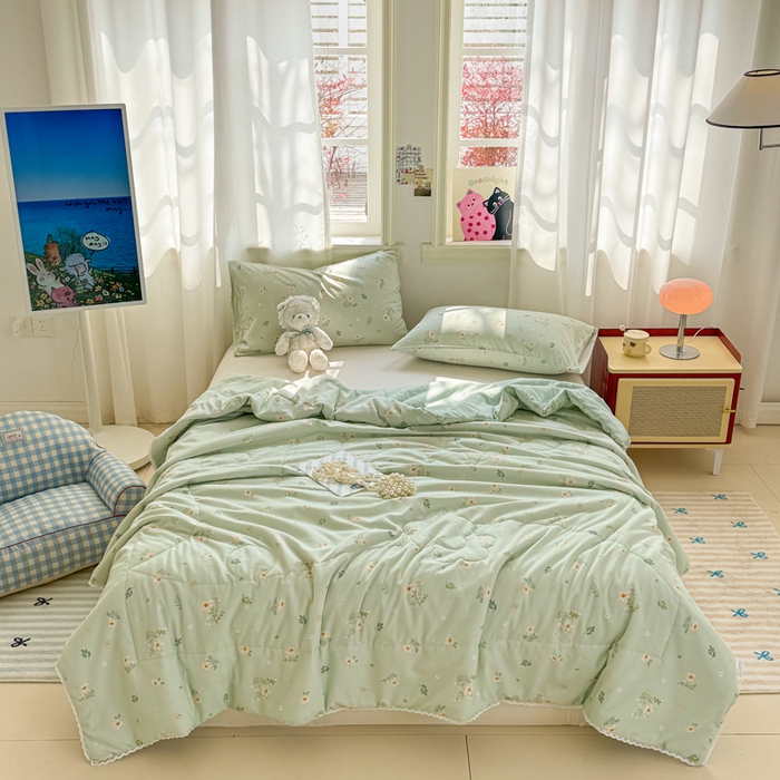 91家纺网 家纺一手货源 找家纺 慕尚家纺 2026新款水洗棉可爱小清新夏被空调被夏凉被 夏日蝴蝶