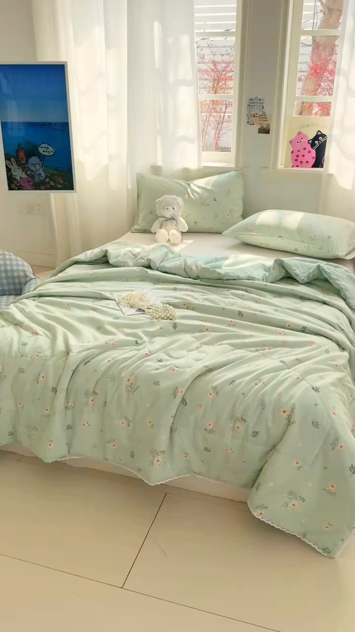 91家纺网 家纺一手货源 找家纺 慕尚家纺 2026新款水洗棉可爱小清新夏被空调被夏凉被 夏日蝴蝶