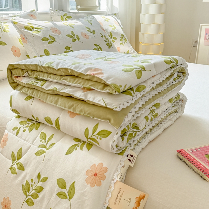 91家纺网 家纺一手货源 找家纺 慕尚家纺 2026新款水洗棉可爱小清新夏被空调被夏凉被 仙草