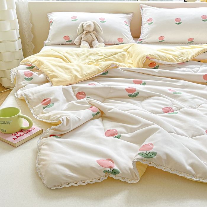 91家纺网 家纺一手货源 找家纺 慕尚家纺 2026新款水洗棉可爱小清新夏被空调被夏凉被 郁金香