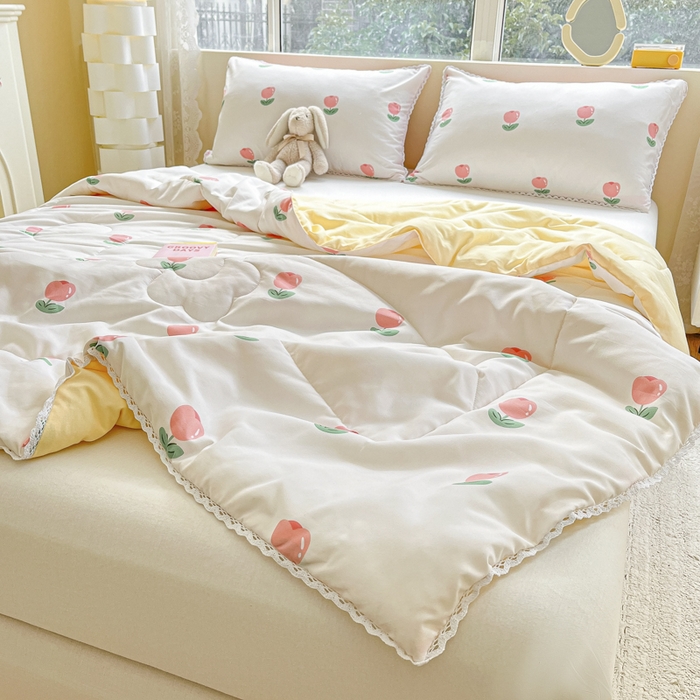 91家纺网 家纺一手货源 找家纺 慕尚家纺 2026新款水洗棉可爱小清新夏被空调被夏凉被 郁金香