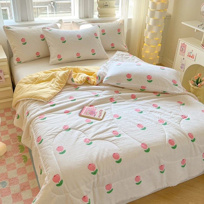 91家纺网 家纺一手货源 找家纺 慕尚家纺 2026新款水洗棉可爱小清新夏被空调被夏凉被 郁金香