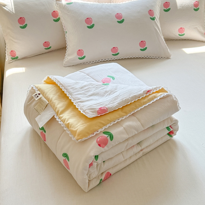 91家纺网 家纺一手货源 找家纺 慕尚家纺 2026新款水洗棉可爱小清新夏被空调被夏凉被 郁金香