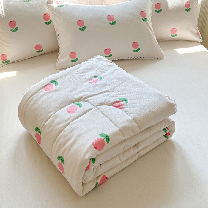 91家纺网 家纺一手货源 找家纺 慕尚家纺 2026新款水洗棉可爱小清新夏被空调被夏凉被 郁金香