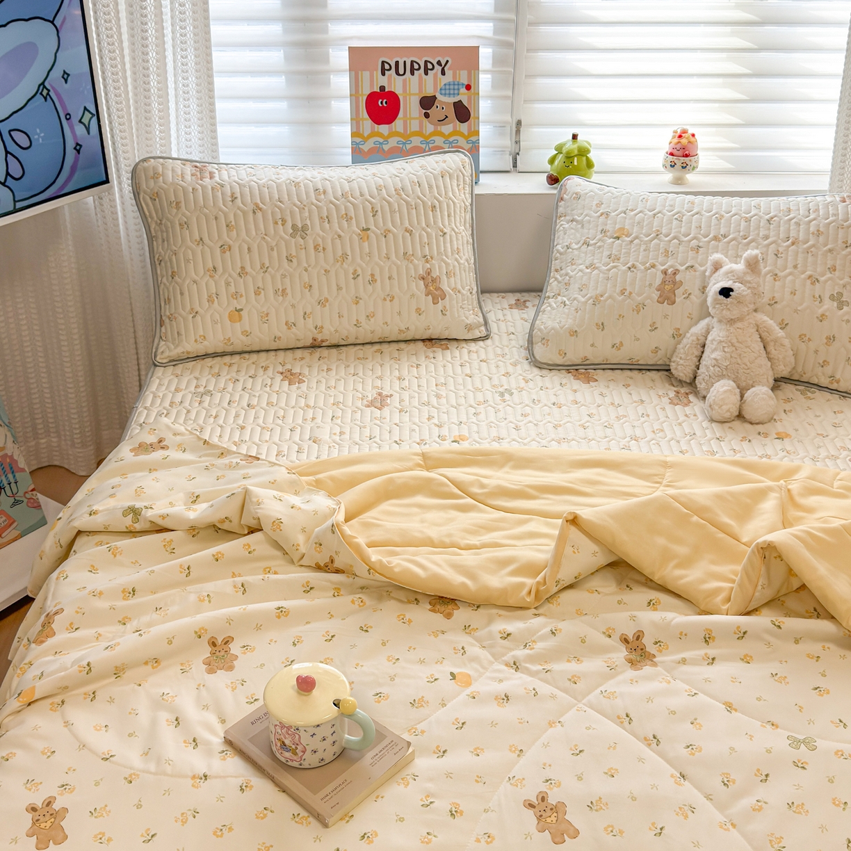 91家纺网 家纺一手货源 找家纺 慕尚家纺 2026新款水洗棉可爱小清新夏被空调被夏凉被 元气小熊