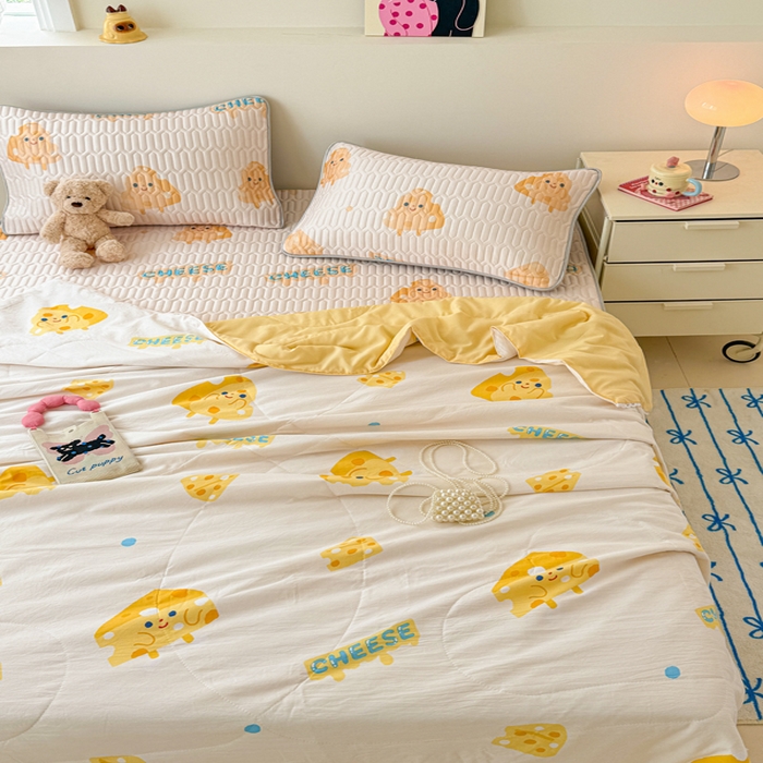 91家纺网 家纺一手货源 找家纺 慕尚家纺 2026新款水洗棉可爱小清新夏被空调被夏凉被 芝士饼干