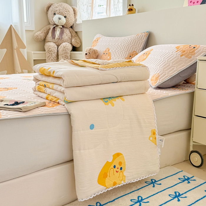 91家纺网 家纺一手货源 找家纺 慕尚家纺 2026新款水洗棉可爱小清新夏被空调被夏凉被 芝士饼干