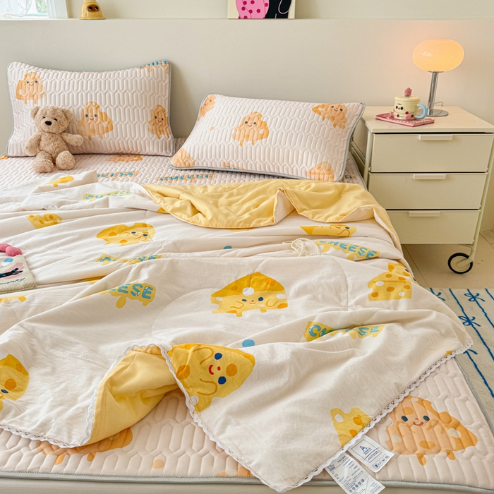 91家纺网 家纺一手货源 找家纺 慕尚家纺 2026新款水洗棉可爱小清新夏被空调被夏凉被 芝士饼干