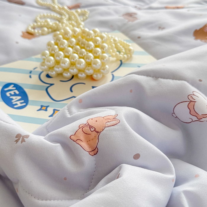 91家纺网 家纺一手货源 找家纺 慕尚家纺 2026新款水洗棉可爱小清新夏被空调被夏凉被 中国白兔