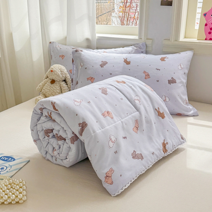 91家纺网 家纺一手货源 找家纺 慕尚家纺 2026新款水洗棉可爱小清新夏被空调被夏凉被 中国白兔