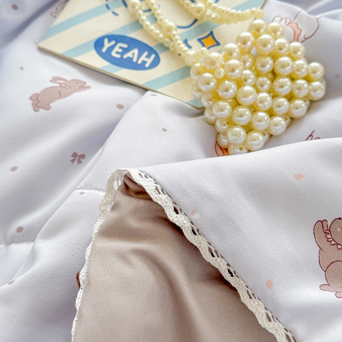 91家纺网 家纺一手货源 找家纺 慕尚家纺 2026新款水洗棉可爱小清新夏被空调被夏凉被 中国白兔