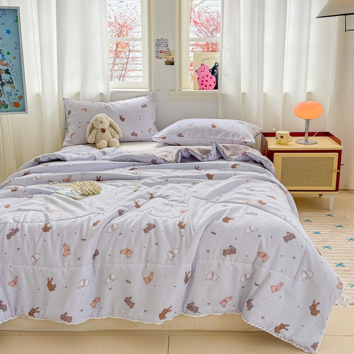 91家纺网 家纺一手货源 找家纺 慕尚家纺 2026新款水洗棉可爱小清新夏被空调被夏凉被 中国白兔