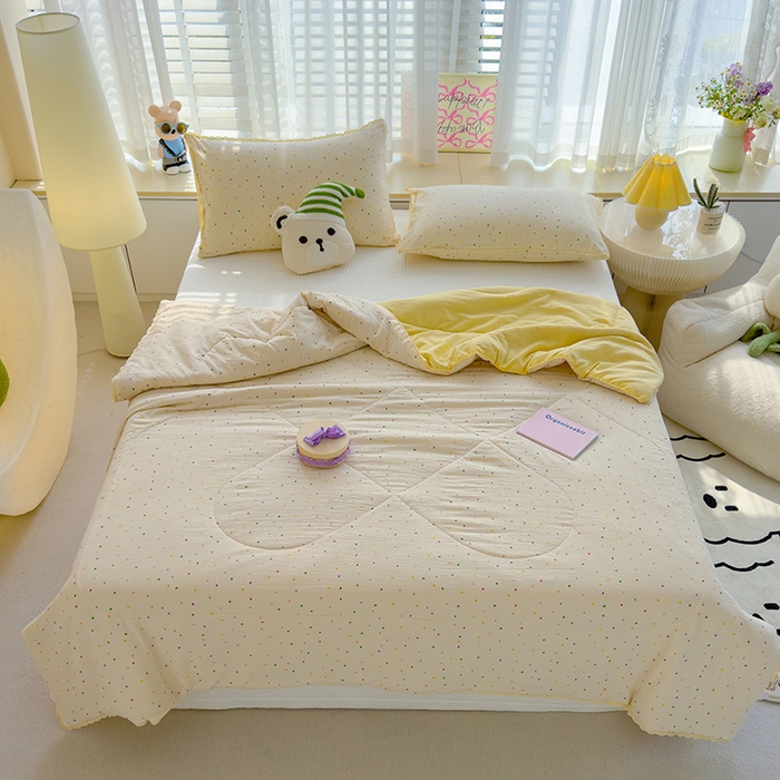 91家纺网 家纺一手货源 找家纺 几禾 2026新款云感双层纱抗菌花边夏被-晴风系列 晴风-小雪梨汁